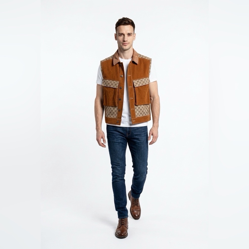 GUCCI Cotton Canvas And Supreme Gilet Vest Burnt Brown - Picture 7 of 7